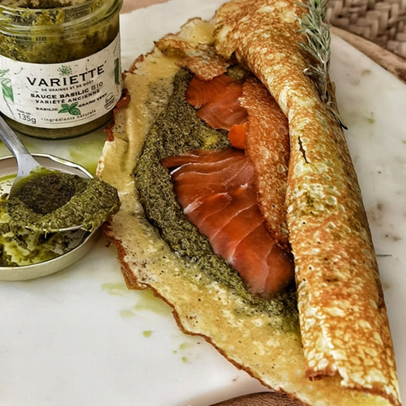 Crêpes au pesto de basilic bio VARIETTE & truite fumée