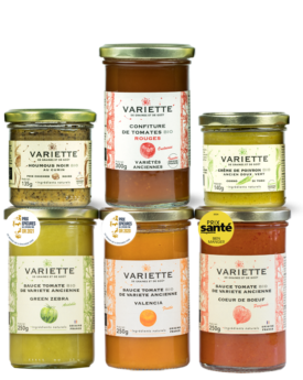 Pack mixte 3 sauces tomates primées, 1 confiture, 1 crème de poivron et 1 houmous noir